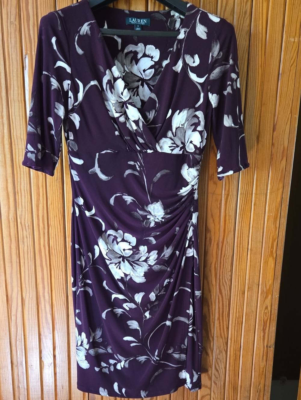 Lauren Ralph Lauren Plum Floral Wrap-Style Dress with White Print